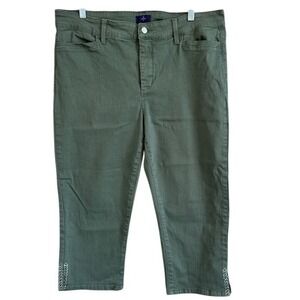 NYDJ‎ Women's Olive Green Crop Stretch Jeans Lift Tuck 14 Embellished Hem